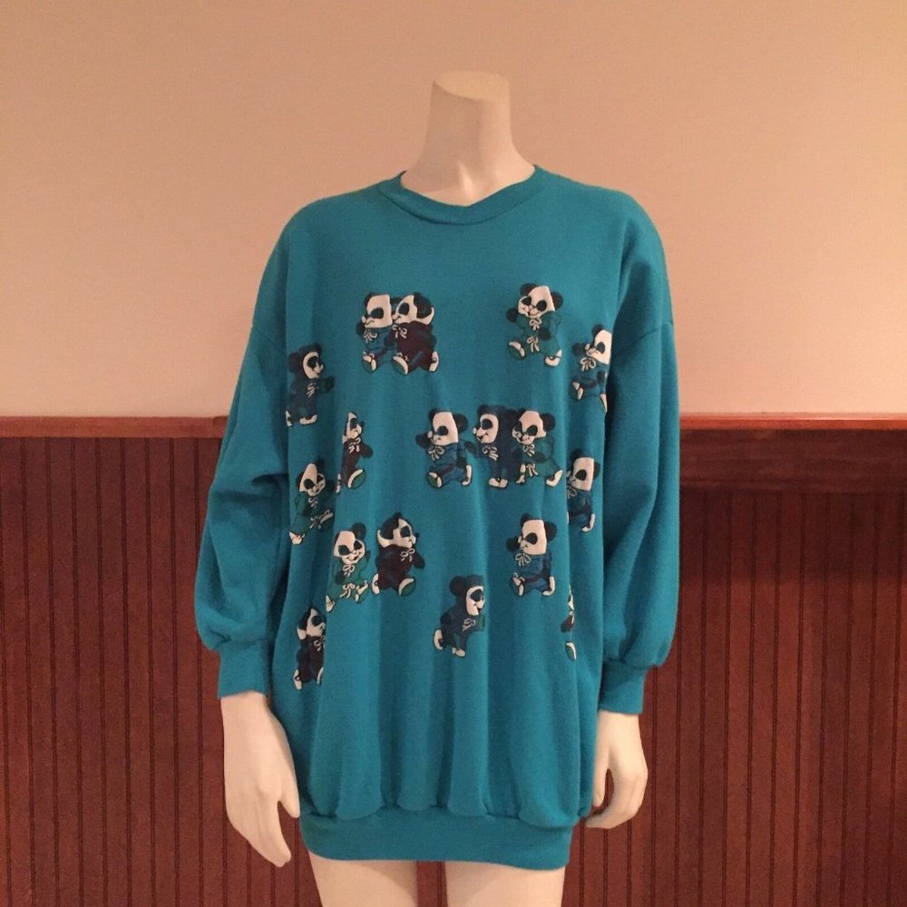 Vintage Turquoise Pandas Sweatshirt - Size: Medium (estimated)
